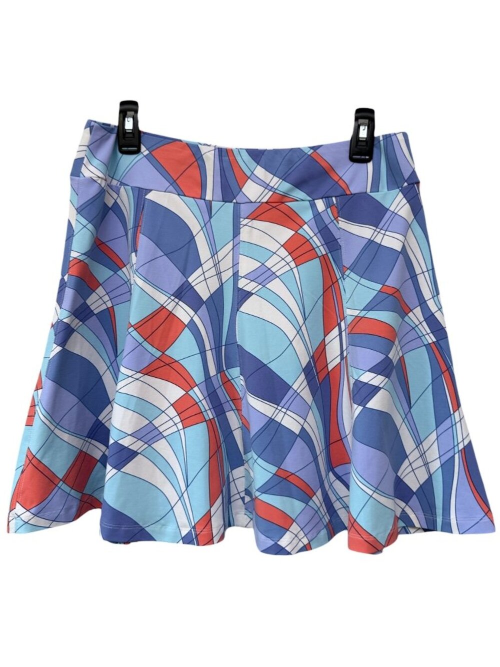 J. McLaughlin Sport Skirt Medium Blue Print Preppy A Line Flare Stretch Pullon